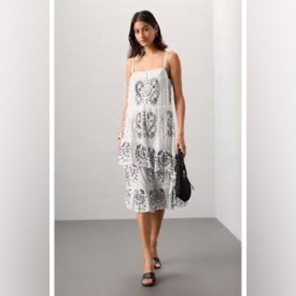 Marissa Webb Embroidered Midi Dress White Black Size 4 - Picture 1 of 8
